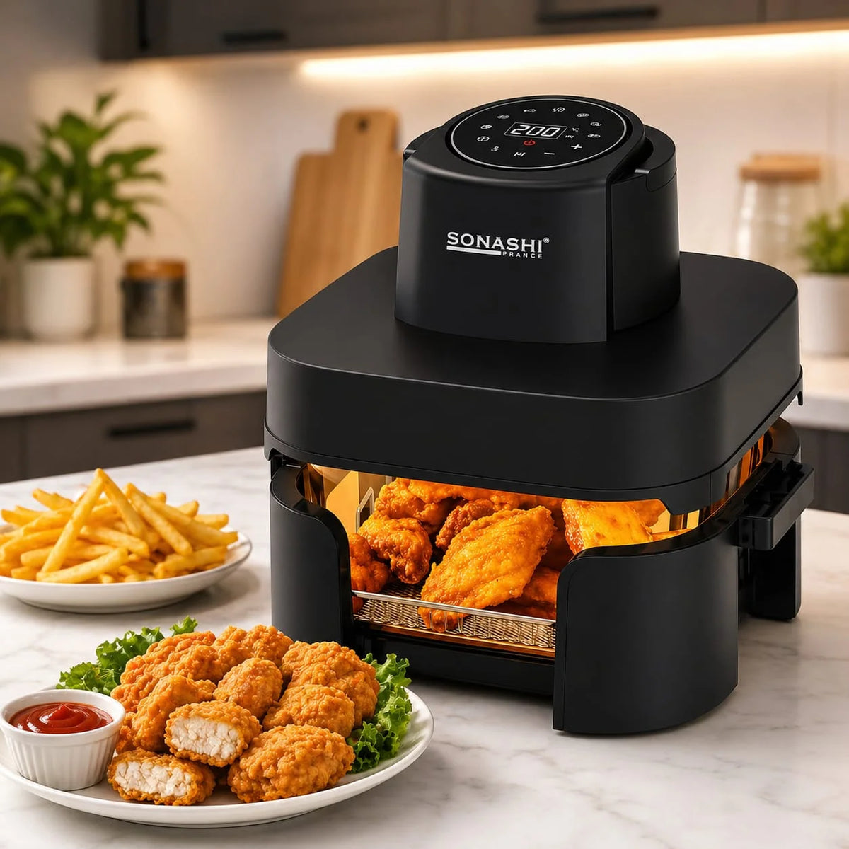 Airfryer Digital 4en1 Bac en Verre 6L/4.2L 1600W - Sonashi SAF-642G